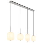 Lampă suspendată metal nichel mat, sticlă alb, cablu PVC negru, înălțimea poate fi scurtată (lampă suspendată), 4 pahare diferite, L x l x I: 1100x185x1200mm, sticlă-ø: 1 de fiecare 15,8 cm, x 16,4 cm, 16,5 cm, 18,5 cm, fără 4x E14 40W 230V