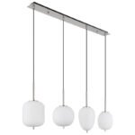 Lampă suspendată metal nichel mat, sticlă alb, cablu PVC negru, înălțimea poate fi scurtată (lampă suspendată), 4 pahare diferite, L x l x I: 1100x185x1200mm, sticlă-ø: 1 de fiecare 15,8 cm, x 16,4 cm, 16,5 cm, 18,5 cm, fără 4x E14 40W 230V - imagine 3