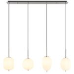 Lampă suspendată metal nichel mat, sticlă alb, cablu PVC negru, înălțimea poate fi scurtată (lampă suspendată), 4 pahare diferite, L x l x I: 1100x185x1200mm, sticlă-ø: 1 de fiecare 15,8 cm, x 16,4 cm, 16,5 cm, 18,5 cm, fără 4x E14 40W 230V - imagine 4