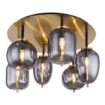 Plafoniera metal negru mat, sticla fumurie, 6 sticle de diferite forme, ø: 650mm, H: 380mm, excl. 6x E14 40W 230V