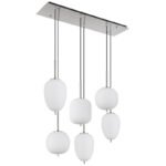 Lampă cu suspensie metal nichel mat, sticlă alb, cablu PVC negru, înălțimea poate fi scurtată (lampă cu suspensie), 3 pahare diferite, L x l x I: 800x340x1200mm, sticlă-ø: 2 x 15,8 cm, 16,5 cm, 18,5 cm fiecare, excl. 6x E14 40W 230V - imagine 3
