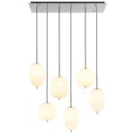 Lampă cu suspensie metal nichel mat, sticlă alb, cablu PVC negru, înălțimea poate fi scurtată (lampă cu suspensie), 3 pahare diferite, L x l x I: 800x340x1200mm, sticlă-ø: 2 x 15,8 cm, 16,5 cm, 18,5 cm fiecare, excl. 6x E14 40W 230V - imagine 4