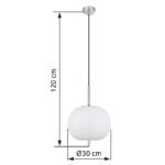 Lampă cu suspensie metal nichel mat, sticlă alb, cablu PVC negru, înălțimea poate fi scurtată (lampă cu suspensie), ø: 300mm, I: 1200mm, excl. 1x E27 60W 230V - imagine 5
