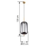 Suspensie metal, mat, sticla fumurie, ø: 220mm, H: 1200mm, excl.1x E27 60W 230V - imagine 6