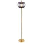 Lampă de podea metal, mat, sticlă fumurie, comutator de picior pe cablu, ø: 300mm, H: 1600mm, lungime cablu 1800mm, excl. 1x E27 60W 230V