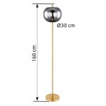 Lampă de podea metal, mat, sticlă fumurie, comutator de picior pe cablu, ø: 300mm, H: 1600mm, lungime cablu 1800mm, excl. 1x E27 60W 230V - imagine 6