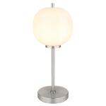 Lampă de masă din metal nichel mat, sticlă alb, întrerupător pe cablu, ø: 185mm, I: 450mm, lungime cablu 1500mm, excl. 1x E14 40W 230V
