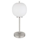 Lampă de masă din metal nichel mat, sticlă alb, întrerupător pe cablu, ø: 185mm, I: 450mm, lungime cablu 1500mm, excl. 1x E14 40W 230V - imagine 3
