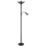 Lampă de podea din metal negru mat, sticlă de culoare fumurie, întrerupător pe articol, flexo, 2 întrerupătoare, proiectorul și lumina de lectură pot fi comutate separat, ø: 300 mm, H: 1780 mm, excl. 1x E27 60W 230V, excl. 1x E14 40W 230V - imagine 3