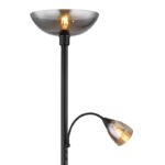 Lampă de podea din metal negru mat, sticlă de culoare fumurie, întrerupător pe articol, flexo, 2 întrerupătoare, proiectorul și lumina de lectură pot fi comutate separat, ø: 300 mm, H: 1780 mm, excl. 1x E27 60W 230V, excl. 1x E14 40W 230V - imagine 4