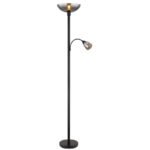 Lampă de podea din metal negru mat, sticlă de culoare fumurie, întrerupător pe articol, flexo, 2 întrerupătoare, proiectorul și lumina de lectură pot fi comutate separat, ø: 300 mm, H: 1780 mm, excl. 1x E27 60W 230V, excl. 1x E14 40W 230V - imagine 5