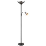 Lampă de podea din metal negru mat, sticlă de culoare fumurie, întrerupător pe articol, flexo, 2 întrerupătoare, proiectorul și lumina de lectură pot fi comutate separat, ø: 300 mm, H: 1780 mm, excl. 1x E27 60W 230V, excl. 1x E14 40W 230V - imagine 6