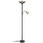 Lampă de podea din metal negru mat, sticlă de culoare fumurie, întrerupător pe articol, flexo, 2 întrerupătoare, proiectorul și lumina de lectură pot fi comutate separat, ø: 300 mm, H: 1780 mm, excl. 1x E27 60W 230V, excl. 1x E14 40W 230V - imagine 7