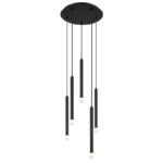 Suspensie metal negru mat, metal negru mat, acrilic satinat, transparent, cablu PVC negru, ø: 340mm, H: 1200mm, excl. 5x G9 LED 4W 230V