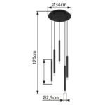 Suspensie metal negru mat, metal negru mat, acrilic satinat, transparent, cablu PVC negru, ø: 340mm, H: 1200mm, excl. 5x G9 LED 4W 230V - imagine 3