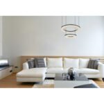 Lampă cu suspensie metal negru, alb, alb acrilic, reglabil, funcție de memorie, lumină de noapte, înălțimea poate fi scurtată, telecomandă, inel ø:30cm / 50cm, ø:500mm I:1200mm, LED 50W 230V, 525-6250lm Sursă, 150-1800lm Ieșire, CCT 2700-6000K - imagine 2
