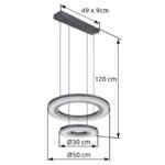 Lampă cu suspensie metal negru, alb, alb acrilic, reglabil, funcție de memorie, lumină de noapte, înălțimea poate fi scurtată, telecomandă, inel ø:30cm / 50cm, ø:500mm I:1200mm, LED 50W 230V, 525-6250lm Sursă, 150-1800lm Ieșire, CCT 2700-6000K - imagine 6