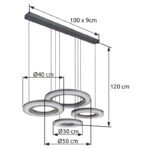 Lampă cu suspensie metal negru, alb, alb acrilic, reglabilă, memorie, lumină de noapte, înălțimea poate fi scurtată, telecomandă, inel ø:30/40/50cm, L x l x I: 1000x500x1200mm, LED 80W 230V, 850-10200lm sursă, 240-2765lm ieșire, CCT 2700-6000K - imagine 7
