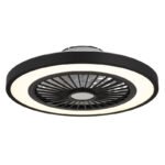 Ventilator de tavan metal negru/plastic mat/alb, mai multe niveluri prin intermediul întrerupătorului de perete, telecomandă, mod "vânt natural" reglabil, 20m², ø:540mm, H:159mm, LED 45W 230V, sursă 740-5200lm, ieșire 260-2080lm, CCT 3000-6500K