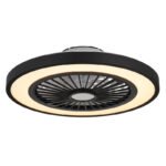 Ventilator de tavan metal negru/plastic mat/alb, mai multe niveluri prin intermediul întrerupătorului de perete, telecomandă, mod "vânt natural" reglabil, 20m², ø:540mm, H:159mm, LED 45W 230V, sursă 740-5200lm, ieșire 260-2080lm, CCT 3000-6500K - imagine 4