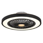 Ventilator de tavan metal negru/plastic mat/alb, mai multe niveluri prin intermediul întrerupătorului de perete, telecomandă, mod "vânt natural" reglabil, 20m², ø:540mm, H:159mm, LED 45W 230V, sursă 740-5200lm, ieșire 260-2080lm, CCT 3000-6500K - imagine 5