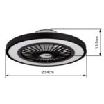 Ventilator de tavan metal negru/plastic mat/alb, mai multe niveluri prin intermediul întrerupătorului de perete, telecomandă, mod "vânt natural" reglabil, 20m², ø:540mm, H:159mm, LED 45W 230V, sursă 740-5200lm, ieșire 260-2080lm, CCT 3000-6500K - imagine 6