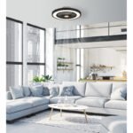 Ventilator de tavan metal negru/plastic mat/alb, mai multe niveluri prin intermediul întrerupătorului de perete, telecomandă, mod "vânt natural" reglabil, 20m², ø:540mm, H:159mm, LED 45W 230V, sursă 740-5200lm, ieșire 260-2080lm, CCT 3000-6500K