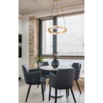 Lampa suspendata metal auriu, aluminiu. auriu, cristal K5 transparent, acrilic transparent, reglabil, mai multe niveluri prin comutator de perete, memorie, lumina de noapte, telecomanda, ø:400mm H:1200mm, LED 36W 230V, 240-2000lm, CCT2700-6000K - imagine 2