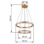 Lampă suspendată metal/aluminiu auriu, cristale K5 transparente, reglabil, mai multe niveluri prin intermediul întrerupătorului de perete, telecomandă, ø: 600mm, H: 1200mm, LED 78W 230V, sursă 1025-9162lm, ieșire 430-4143lm, CCT 2700-6000K - imagine 6