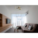 Plafonieră metal negru mat, MDF, reproducere lemn închis, plastic alb, rotativ, L x l x I: 530x380x90mm, inclusiv LED 18W 230V, sursă 2050lm, putere 1200lm, 3000K