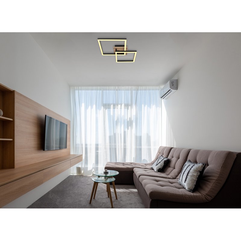bossy-67284-18-g28224-6 Plafonieră metal negru mat, MDF, reproducere lemn închis, plastic alb, rotativ, L x l x I: 530x380x90mm, inclusiv LED 18W 230V, sursă 2050lm, putere 1200lm, 3000K - imagine 1