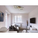 Plafonieră metal negru mat, MDF, reproducere lemn închis, plastic alb, rotativ, L x l x I: 700x310x120mm, incl. LED 24W 230V, sursă 2750lm, putere 1450lm, 3000K