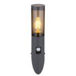 Aplica exterior din oțel inoxidabil antracit, plastic de culoare fumurie, direcția luminii: în sus, inclusiv senzor, IP44, ø: 76mm, I: 410mm, A: 170mm, fără bec 1x E27 15W 230V - imagine 5