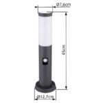 Stalp de exterior ,oțel inoxidabil antracit, plastic alb, IP44, senzor: 90 °, interval: 2-8m, D: 127, H: 450, excl. 1xE27 30W 230V - imagine 5