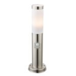 Stalp de exterior din otel inoxidabil plastic alb, IP44, senzor: 90 °, gama: 9m, D: 127, H: 450, excl 1xE27 30W 230V