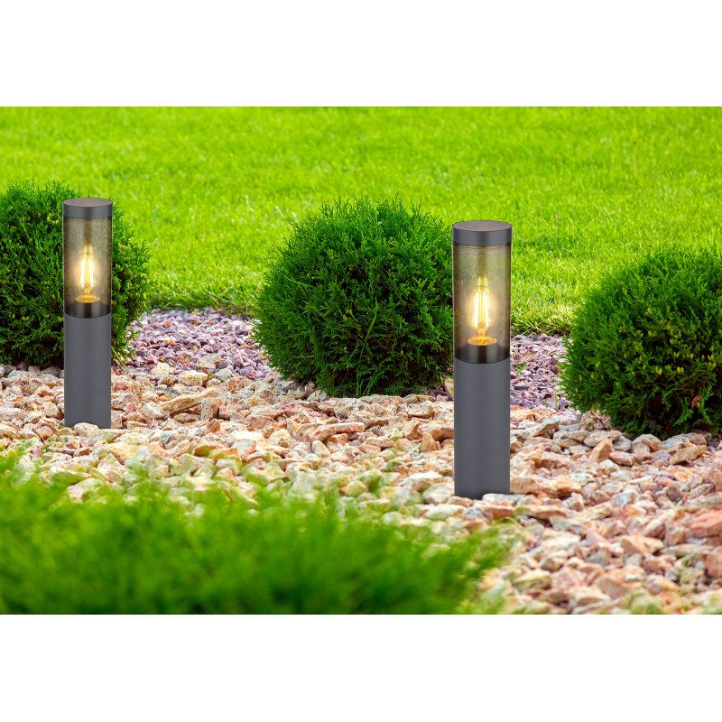 boston-3158sa-g27779-6 Corp de iluminat pentru exterior din oțel inoxidabil antracit, plastic de culoare fumurie, IP44, ø: 127 mm, I: 450 mm, fără bec 1x E27 23W 230V - imagine 1