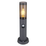 Corp de iluminat exterior din oțel inoxidabil antracit, plastic de culoare fumurie, inclusiv senzor, IP44, ø: 127 mm, I: 450 mm, fără bec 1x E27 15W 230V
