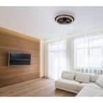 Ventilator de tavan metal negru mat, MDF aspect lemn închis, plastic opal, plastic fumuriu, dimmable, mai multe niveluri prin întrerupător de perete, telecomandă, ø:500mm H:135mm, 15m², LED 32W 230V, sursă 320-3200lm, ieșire 120-1200lm, CCT2700-6500K - imagine 2