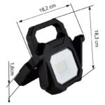 Proiector de exterior din plastic negru mat, sticlă transparentă, plastic alb, ieșire USB, mobilă, baterie inclusă CR18650 2200mAh 5V, IP54, 3 niveluri de luminozitate (100% - 50% - 25%) și semnal SOS, LxLxA: 183x182x30mm, LED 6W 5V, 800lm, 4000K - imagine 6