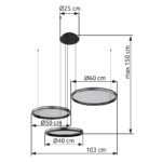 Lampa suspendată negru mat, acril satinat, dimmable, mai multe niveluri prin comutator de perete, funcție de memorie, înălțime reglabilă, telecomandă, 1030x830x1500mm, ø40, 50, 60 cm, LED 55W 230V, 600-7500lm sursă, 120-1200lm ieșire, CCT 2700-6000K - imagine 6