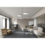 Lampa suspendată negru mat, acril satinat, dimmable, mai multe niveluri prin comutator de perete, funcție de memorie, înălțime reglabilă, telecomandă, 1030x830x1500mm, ø40, 50, 60 cm, LED 55W 230V, 600-7500lm sursă, 120-1200lm ieșire, CCT 2700-6000K