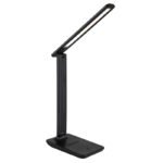 Lampă de masă din plastic negru mat, plastic opal, piele artificială neagră, touch on/off, reglabil, variator de intensitate, adaptor incl., cablu USB incl., LxLxA:280x115x500mm, LED 5W 230V, sursă 60-582lm, ieșire 57-570lm, CCT2700/6500/4000K