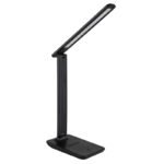 Lampă de masă din plastic negru mat, plastic opal, piele artificială neagră, touch on/off, reglabil, variator de intensitate, adaptor incl., cablu USB incl., LxLxA:280x115x500mm, LED 5W 230V, sursă 60-582lm, ieșire 57-570lm, CCT2700/6500/4000K - imagine 3