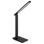 Lampă de masă din plastic negru mat, plastic opal, piele artificială neagră, touch on/off, reglabil, variator de intensitate, adaptor incl., cablu USB incl., LxLxA:280x115x500mm, LED 5W 230V, sursă 60-582lm, ieșire 57-570lm, CCT2700/6500/4000K - imagine 5