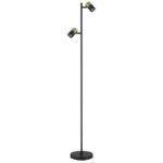 Lampă de podea din metal negru mat, aluminiu cupru mat, aluminiu negru mat, plastic de culoare fumurie, cablu PVC negru, întrerupător cu pedală în cablu, LxLxA: 215x230x1540mm, lungime cablu 1800mm, fără 2x GU10 LED 5W 230V - imagine 3