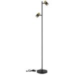 Lampă de podea din metal negru mat, aluminiu cupru mat, aluminiu negru mat, plastic de culoare fumurie, cablu PVC negru, întrerupător cu pedală în cablu, LxLxA: 215x230x1540mm, lungime cablu 1800mm, fără 2x GU10 LED 5W 230V - imagine 5