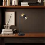 Lampă de masă din metal negru mat, aluminiu cupru mat, aluminiu negru mat, plastic de culoare fumurie, cablu PVC negru, întrerupător pe cablu, LxLxA: 132x120x350mm, lungime cablu 1500mm, fără 1 x GU10 LED 5W 230V