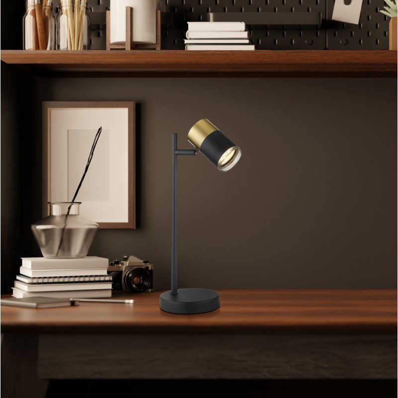 brisbon-57850t-g28728-5 Lampă de masă din metal negru mat, aluminiu cupru mat, aluminiu negru mat, plastic de culoare fumurie, cablu PVC negru, întrerupător pe cablu, LxLxA: 132x120x350mm, lungime cablu 1500mm, fără 1 x GU10 LED 5W 230V - imagine 1