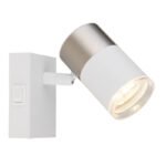 Aplica Spotlight metal alb mat, aluminiu nichel mat, aluminiu alb mat, plastic transparent, întrerupător pe articol, LxA: 70x90mm, AL: 120mm, fără 1x GU10 25W 230V