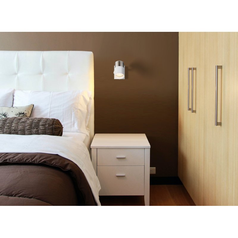 brisbon-57851-1-g28730-6 Aplica Spotlight metal alb mat, aluminiu nichel mat, aluminiu alb mat, plastic transparent, întrerupător pe articol, LxA: 70x90mm, AL: 120mm, fără 1x GU10 25W 230V - imagine 1